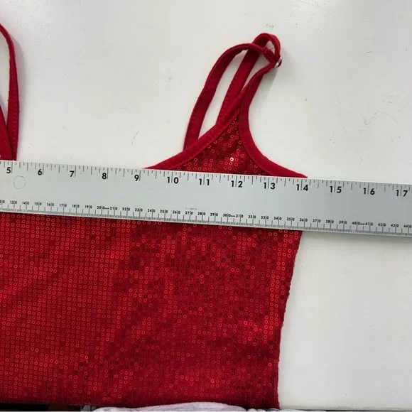Womens Sequin Spaghetti Cami Top S Red Night Out Club Party Y2K Coquette Sparkle - Picture 6 of 9
